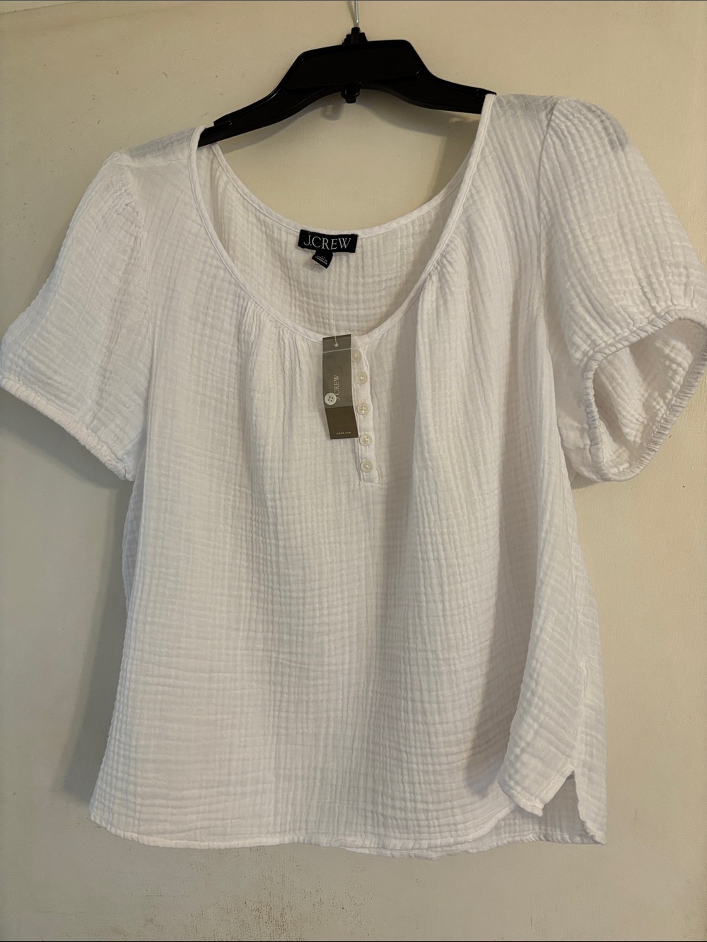 NWT J. Crew White Cotton Gauze Short Sleeve Henley Top